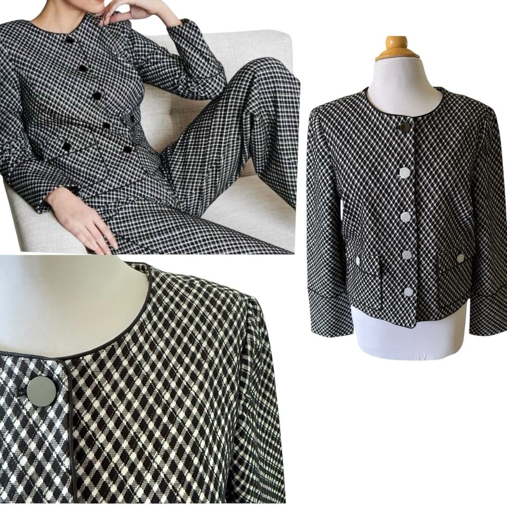 NEW SPANX Women’s PONTE Lady Jacket Jacquard Plaid Cropped Blazer Black Size XL